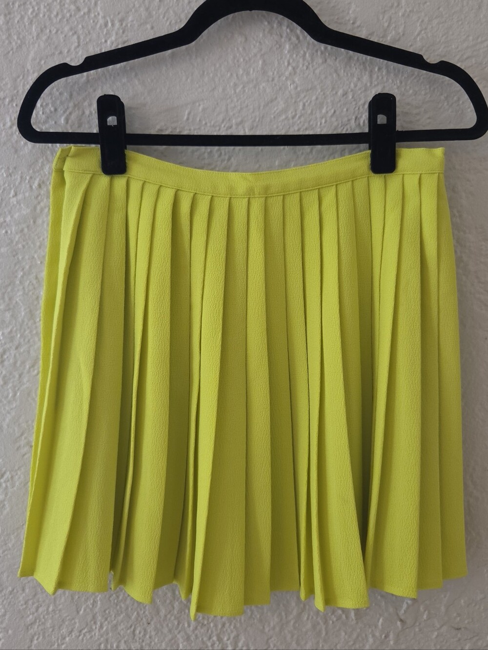 Neon Green Yellow Pleated Mini Skirt